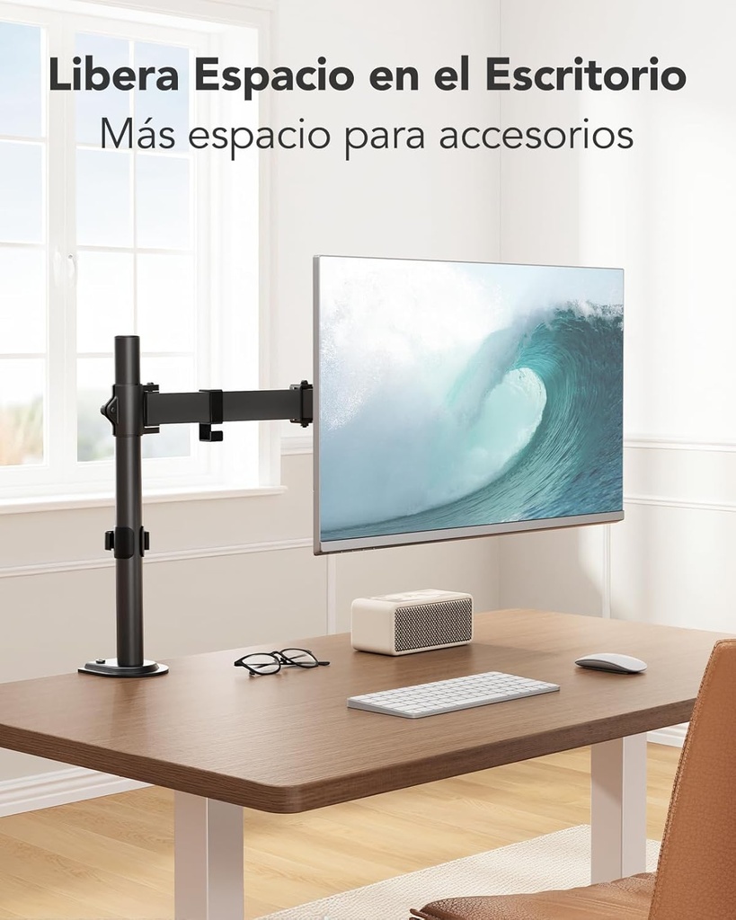 HUANUO Soporte para monitor único, brazo de monitor para monitores de 13"-32" de hasta 17.6 libras, soporte de monitor ajustable con altura máxima de 16", soporte de escritorio con abrazadera en C y