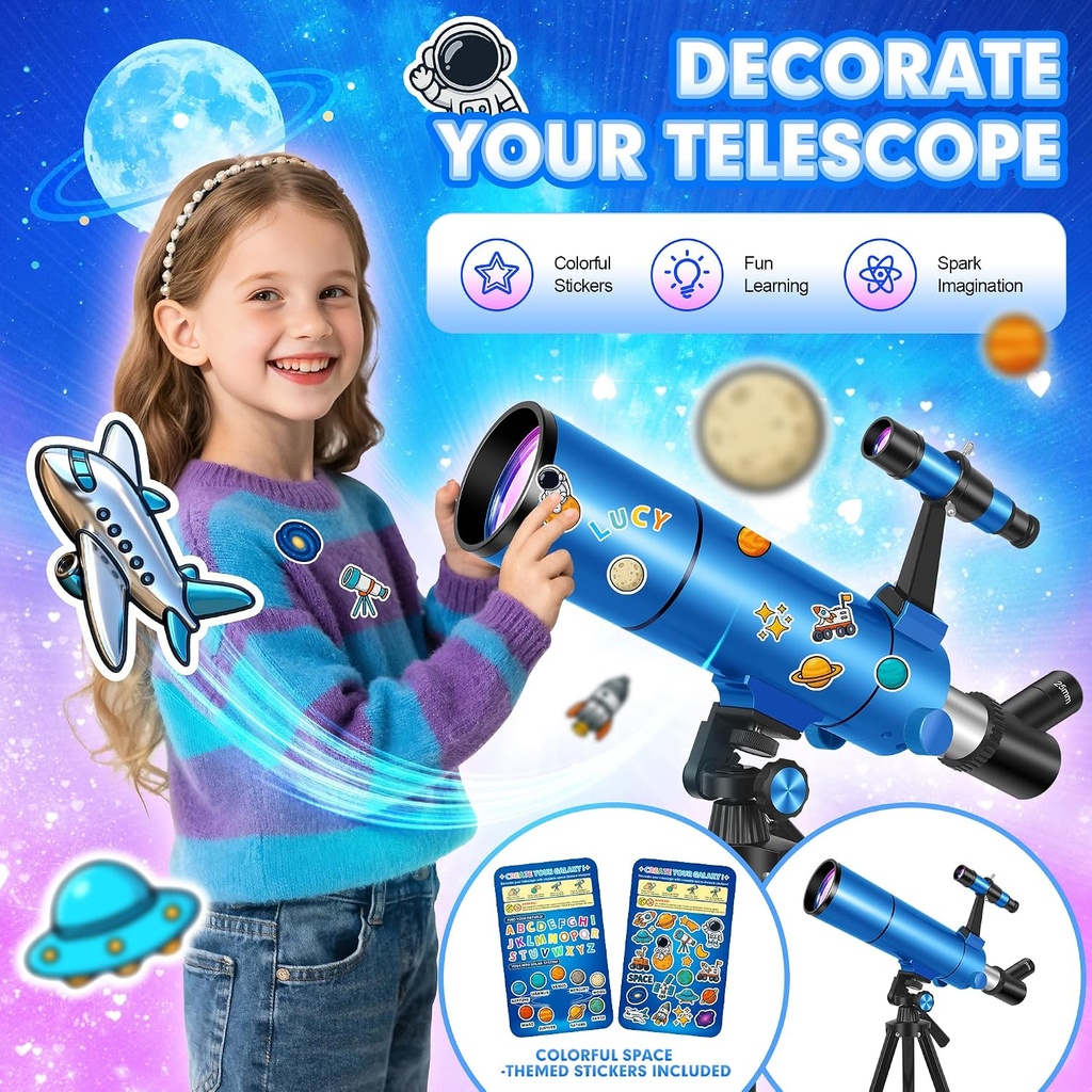 Telescopio para adultos y niños, apertura de 80 mm, 500 mm (20X-150X) Telescopio refractor profesional para principiantes de astronomía, telescopios portátiles de viaje con trípode 