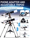Telescopio para adultos de alta potencia de 3.543 in de apertura, 31.496 in, telescopios refractores para principiantes de astronomía con trípode de montaje AZ, adaptador de teléfono, bolsa de 