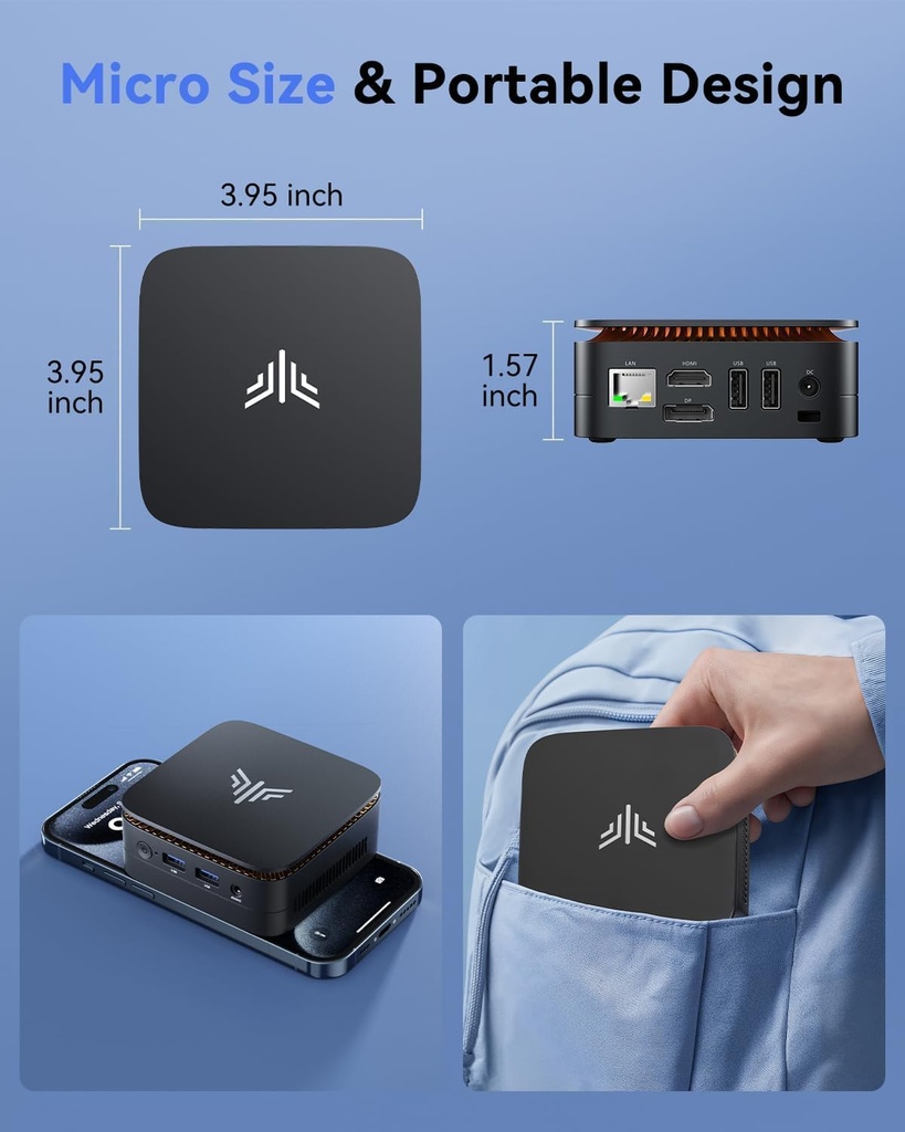 KAMRUI Essenx E1 Mini PC, 16 GB DDR4 RAM 512 GB M.2 SSD, Mini computadora Twin Lake N150 (Beat N100/N95, hasta 3.6 GHz), computadora de escritorio dual 4K, Ethernet, WiFi, Bluetooth para negocios, oficina, hogar