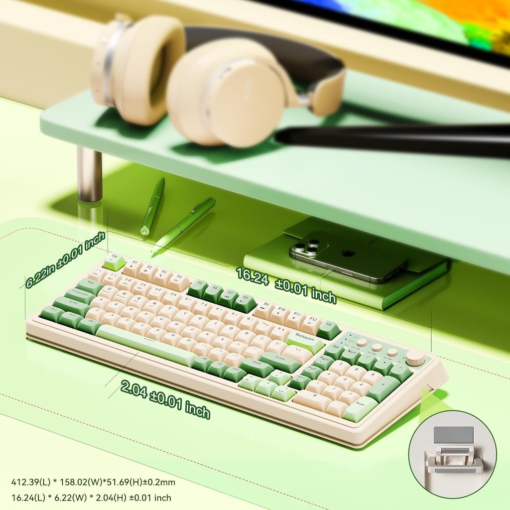 AULA Teclado Gaming S99, Teclados de Computadora Inalámbricos, Tri-Mode Bluetooth/2.4GHz/USB-C Teclado Cremoso Personalizado con Teclado Numérico, Perilla Multimedia con Retroiluminación RGB Teclado 