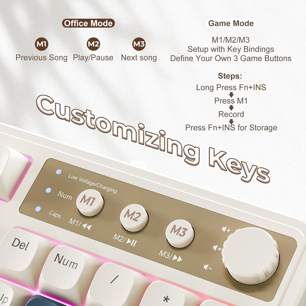 AULA Teclado Gaming S99, Teclados de Computadora Inalámbricos, Tri-Mode Bluetooth/2.4GHz/USB-C Teclado Cremoso Personalizado con Teclado Numérico, Perilla Multimedia con Retroiluminación RGB Teclado 