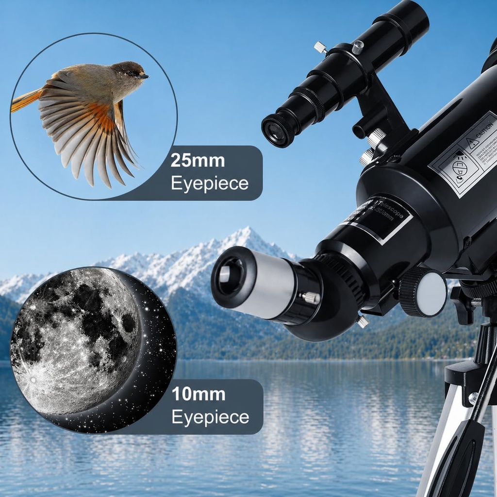 Telescopio 70mm Apertura 500mm - para niños y adultos, telescopios refractores astronómicos de montaje AZ con óptica de revestimiento múltiple, con adaptador diagonal para espejo de teléfono, bolsa de 