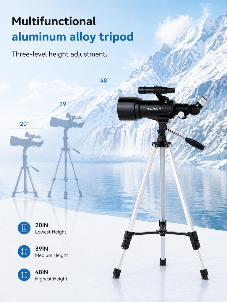 Telescopio 70mm Apertura 500mm - para niños y adultos, telescopios refractores astronómicos de montaje AZ con óptica de revestimiento múltiple, con adaptador diagonal para espejo de teléfono, bolsa de 