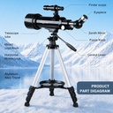 Telescopio 70mm Apertura 500mm - para niños y adultos, telescopios refractores astronómicos de montaje AZ con óptica de revestimiento múltiple, con adaptador diagonal para espejo de teléfono, bolsa de 