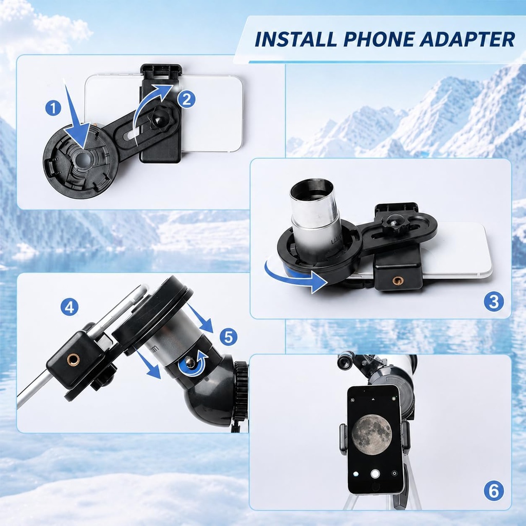 Telescopio 70mm Apertura 500mm - para niños y adultos, telescopios refractores astronómicos de montaje AZ con óptica de revestimiento múltiple, con adaptador diagonal para espejo de teléfono, bolsa de 