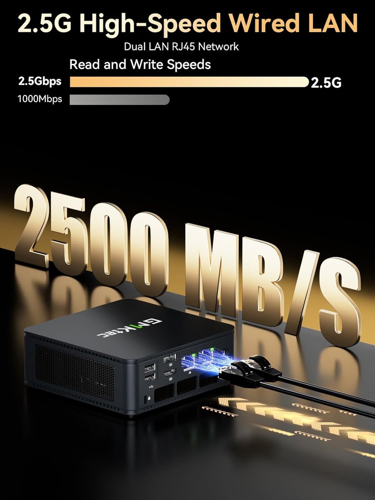 GMKtec M6 Ultra Gaming Mini PC Ryzen 7640HS (Actualizado 6600H/ 6800U), 32GB RAM DDR5 1TB SSD Dual NIC LAN 2.5GbE Computadoras de escritorio para oficina y hogar, Triple pantalla 4K, WiFi 6, USB4, BT 