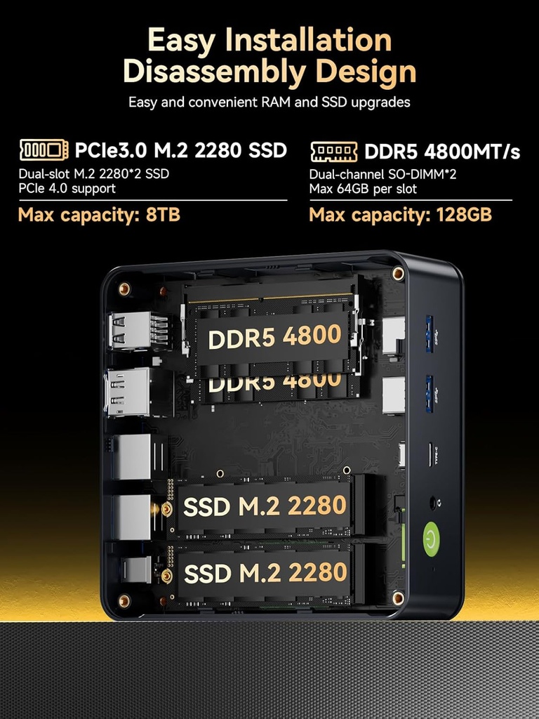 GMKtec M6 Ultra Gaming Mini PC Ryzen 7640HS (Actualizado 6600H/ 6800U), 32GB RAM DDR5 1TB SSD Dual NIC LAN 2.5GbE Computadoras de escritorio para oficina y hogar, Triple pantalla 4K, WiFi 6, USB4, BT 