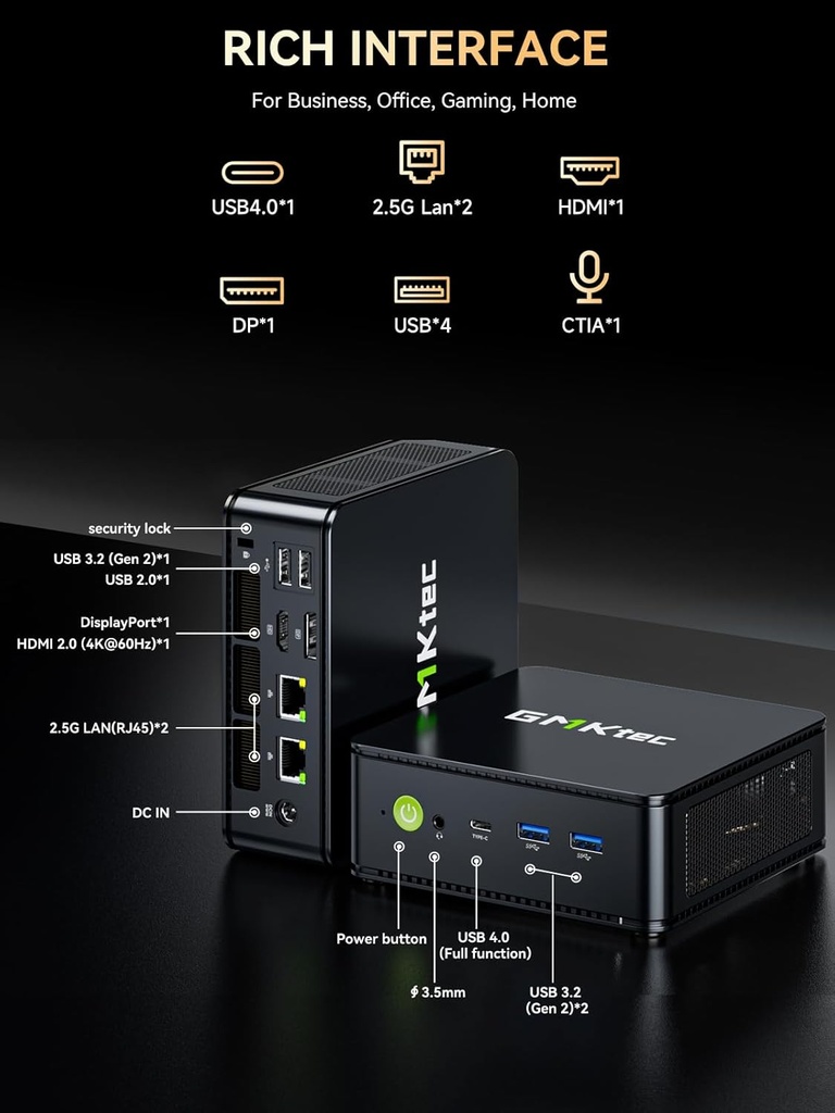 GMKtec Mini PC para juegos Ryzen 7640HS (Beats 6800H/6800U) 16GB DDR5 512GB NVMe SSD Dual NIC LAN 2.5GbE/WiFi 6E BT5.2/USB4 Computadoras de escritorio Oficina Hogar M6 Ultra 