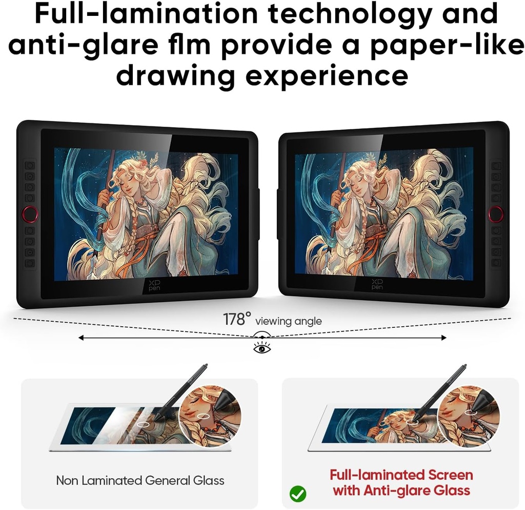 XPPen Artist 15.6 Pro V2 Tableta de Dibujo con Pantalla, Lápiz Digital de Presión 16K, Tableta de Arte Digital con Vidrio Antirreflejos Completamente Laminado, Soporte Ajustable, 8 Teclas de Acceso