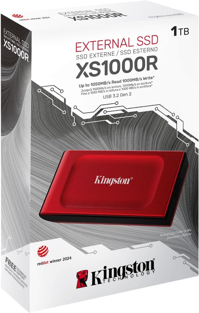Kingston XS1000R SSD de 1 TB | Tamaño de bolsillo | USB 3.2 Gen 2 | Unidad externa de estado sólido | Hasta 1050MB/s | SXS1000R/1000G