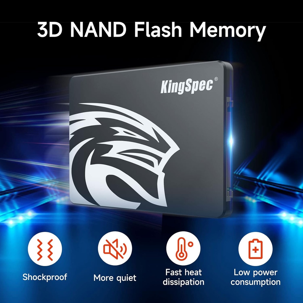 KingSpec 512 GB 2.5 SSD SATA III Interno - 550 MB/s de lectura, 520 MB/s de escritura con 3D NAND Flash, para actualización de portátil y PC de escritorio 