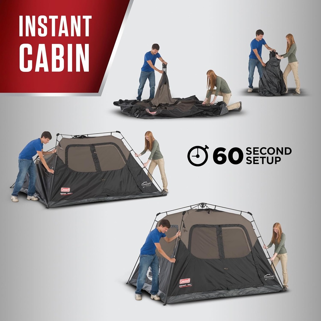 Coleman 4Person Instant Camping Tent with 1-Minute Setup, Large Family Tent with Pre-Attached Poles, Air Vent, & Carry Bag, Sets Up in About 60 Seconds 