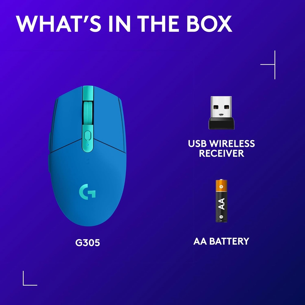Logitech G 305 LIGHTSPEED - Mouse inalámbrico para juegos, sensor Hero 12K, 12,000 DPI, ligero, 6 botones programables, duración de la batería de 250 horas, memoria integrada, PC/Mac, color azul