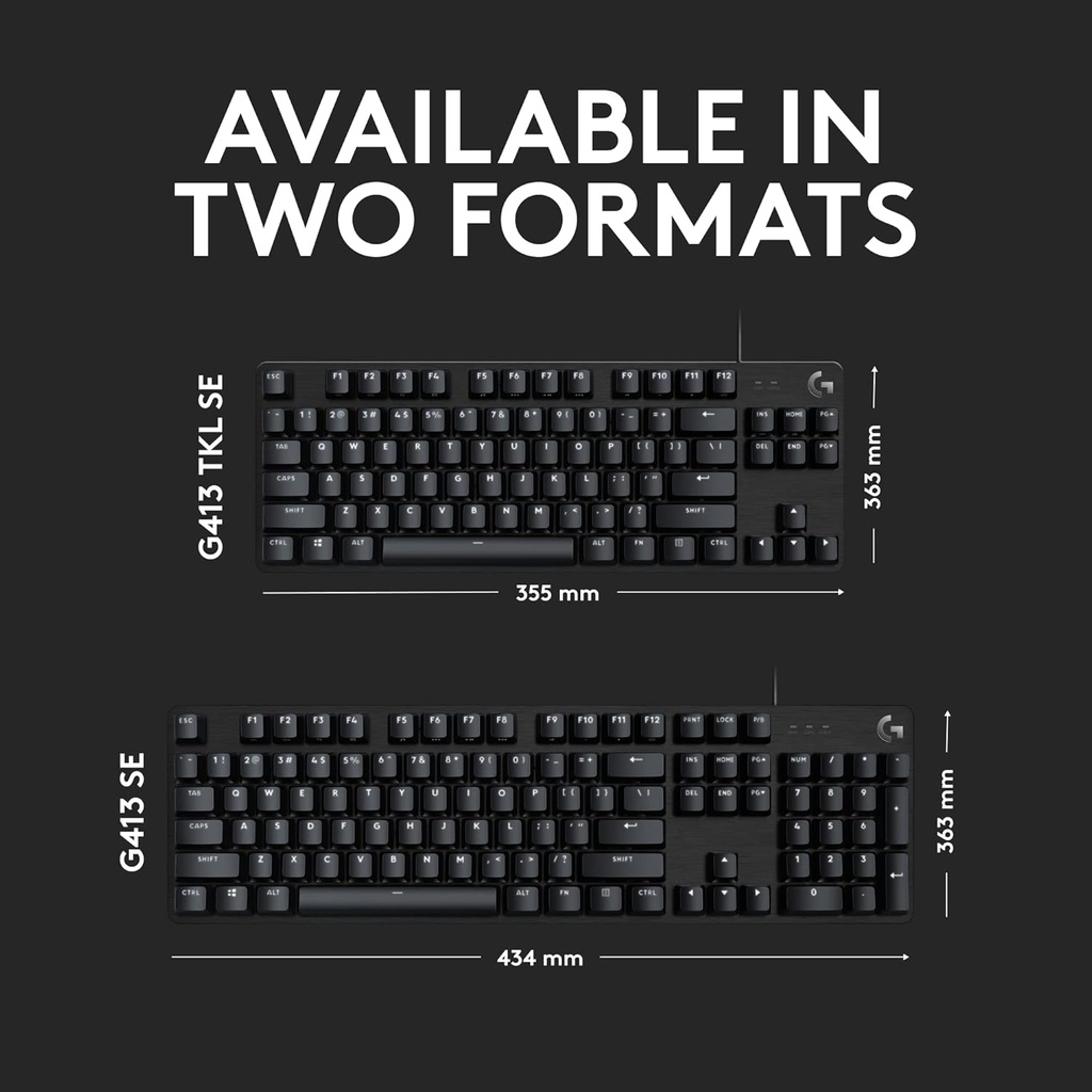 Logitech G 413 SE Teclado mecánico para juegos de tamaño completo, teclado retroiluminado con interruptores mecánicos táctiles, anti-fantasma, compatible con Windows, macOS, aluminio negro