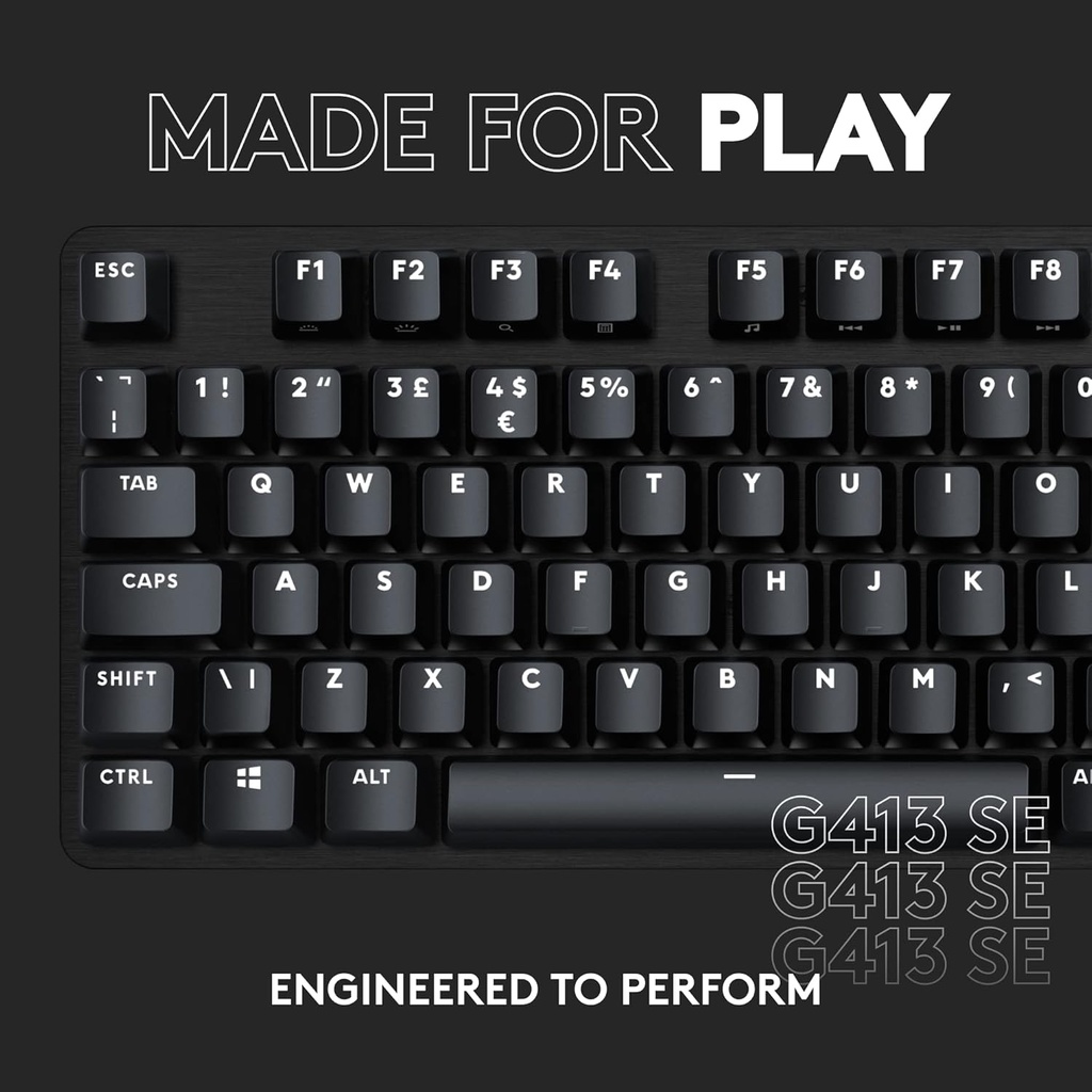 Logitech G 413 SE Teclado mecánico para juegos de tamaño completo, teclado retroiluminado con interruptores mecánicos táctiles, anti-fantasma, compatible con Windows, macOS, aluminio negro