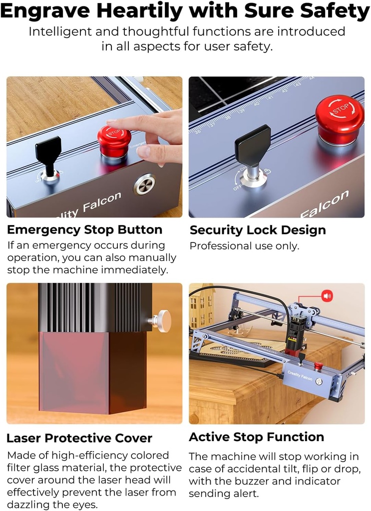 Creality Falcon Pro - Grabador láser de 10 W, con láser 3 en 1 para grabado de madera, máquina de grabado láser eficiente de 72000 mW, para madera, metal, papel, acrílico, cuero, vidrio, vaso, anillo 