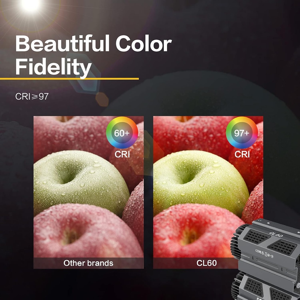 Luz De Video COLBOR - COB CL60 - Potencia 65W, 2700K a 6500K, CRI 97+