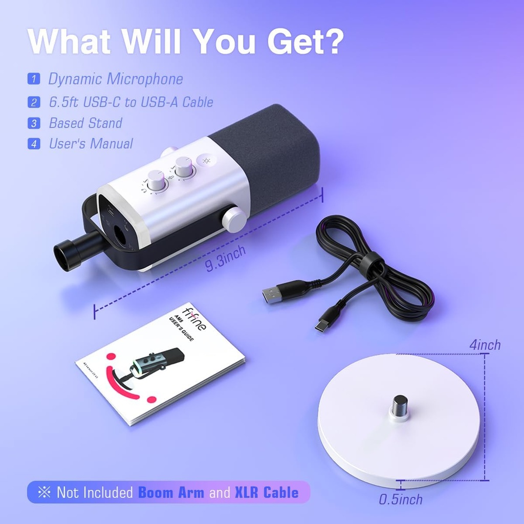 Microfono FIFINE AM8 Blanco - Conexion XLR/USB - Iluminacion RGB - Con Conector para auriculares.