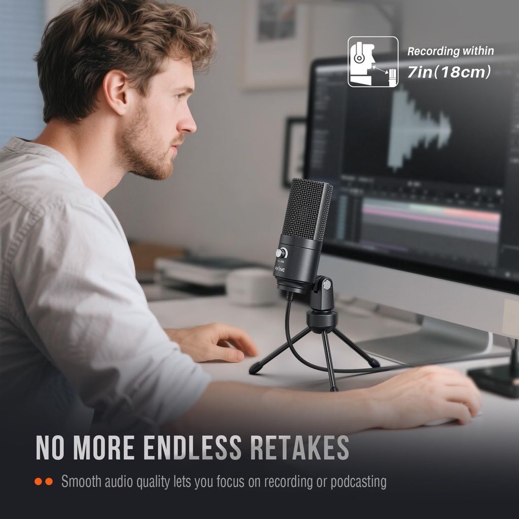 Microfono USB De Condensador FIFINE K669B - Cardioide Para PC, PS4, Mac - Para Streaming - Podcast - Twitch. (Black)