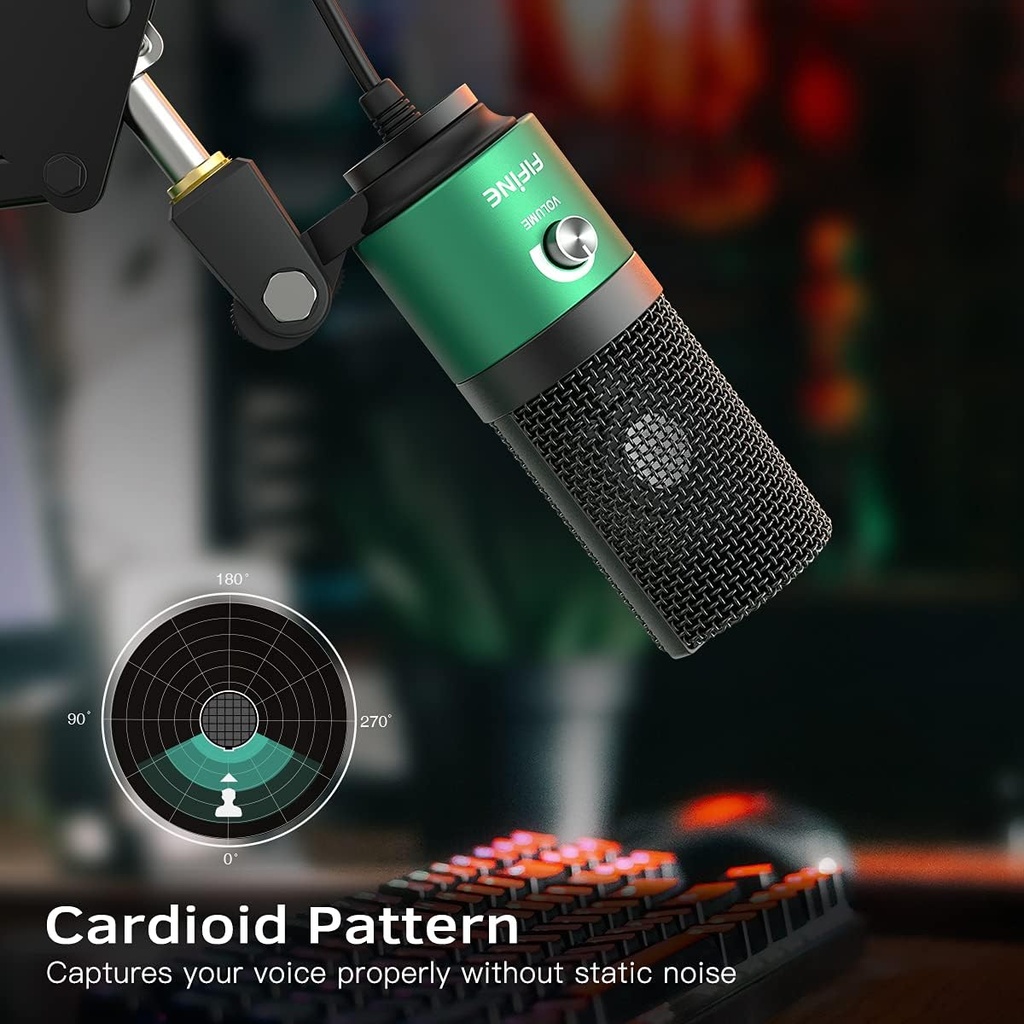 Microfono USB De Condensador FIFINE K669G - Cardioide Para PC, PS4, Mac - Para Streaming - Podcast - Twitch. (Green)