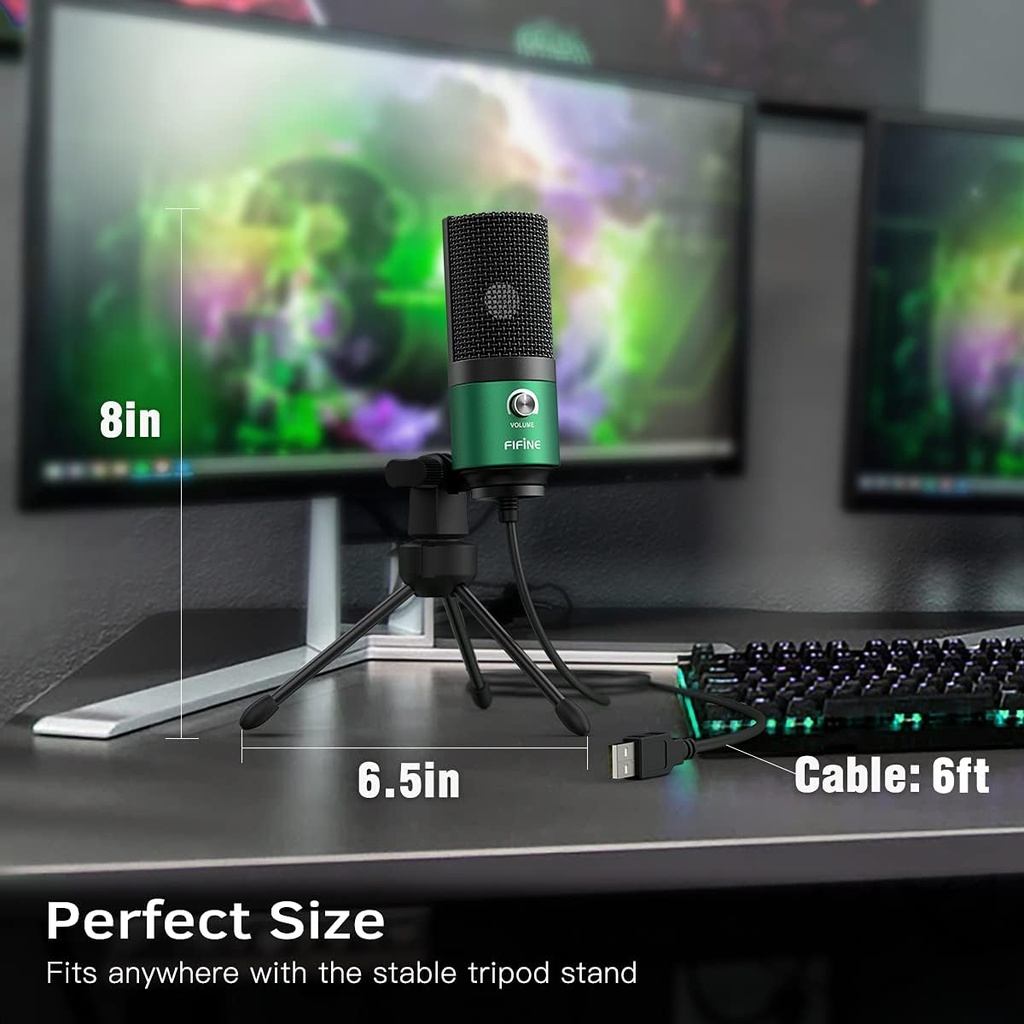 Microfono USB De Condensador FIFINE K669G - Cardioide Para PC, PS4, Mac - Para Streaming - Podcast - Twitch. (Green)