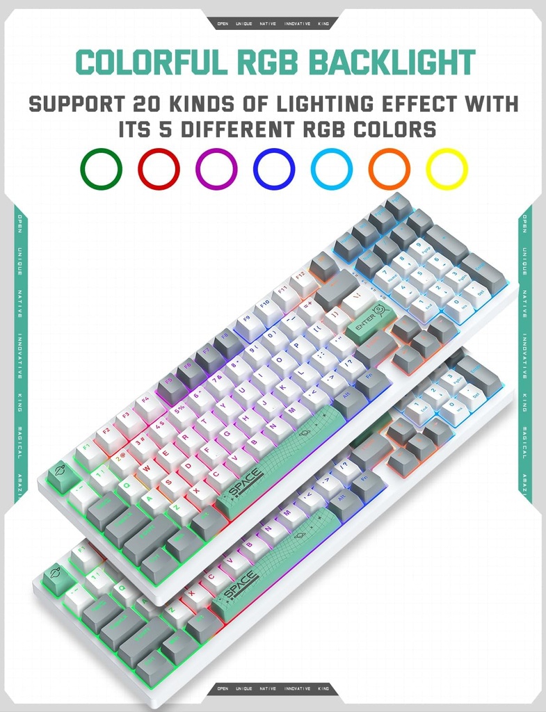 ONIKUMA G80Membrana cremosa de teclado inalámbrico con retroiluminación arcoíris, conectividad de 3 modos (BT/2.4G/USB-C) con pantalla LCD y perilla multifunción, batería de 200 horas