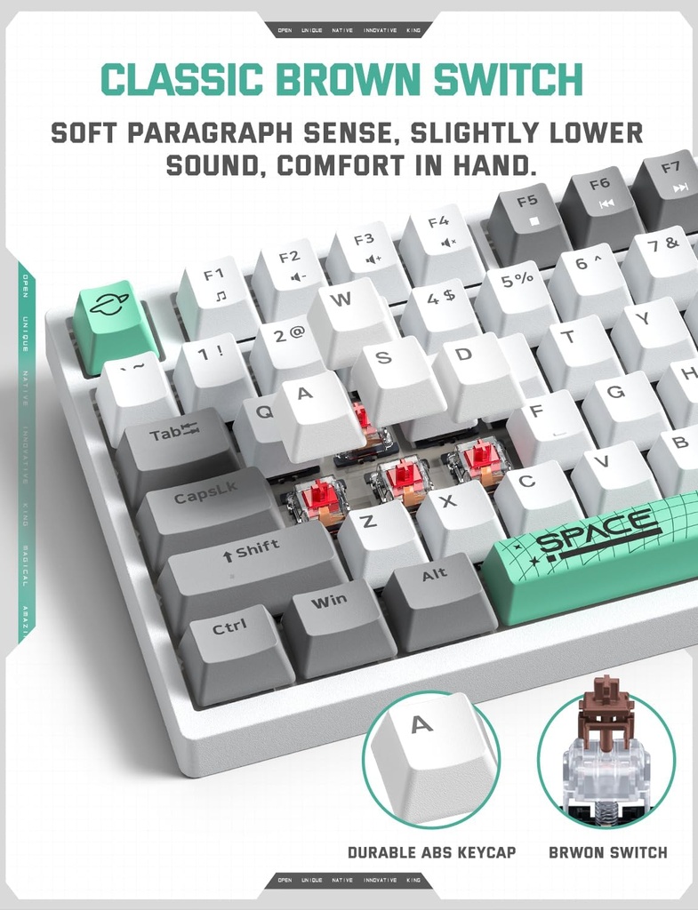 ONIKUMA G80Membrana cremosa de teclado inalámbrico con retroiluminación arcoíris, conectividad de 3 modos (BT/2.4G/USB-C) con pantalla LCD y perilla multifunción, batería de 200 horas