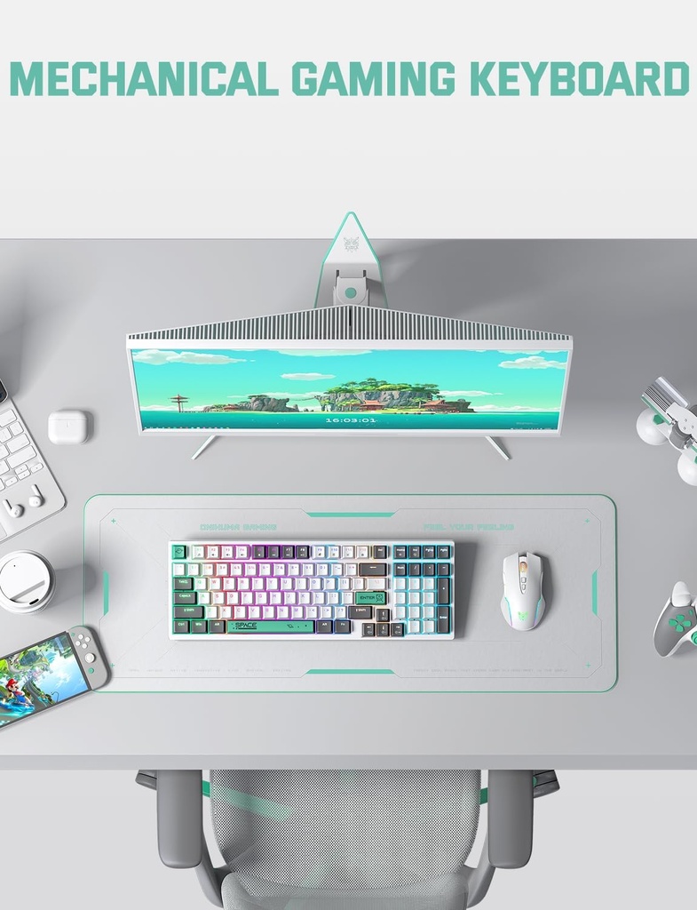 ONIKUMA G80Membrana cremosa de teclado inalámbrico con retroiluminación arcoíris, conectividad de 3 modos (BT/2.4G/USB-C) con pantalla LCD y perilla multifunción, batería de 200 horas