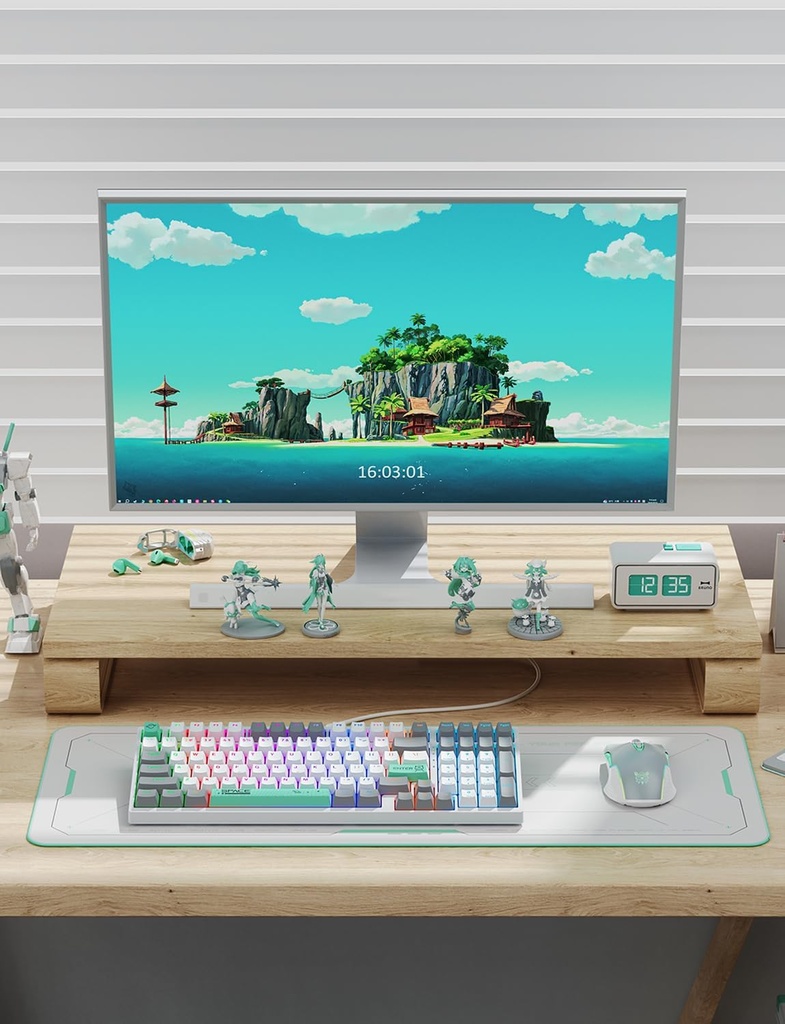 ONIKUMA G80Membrana cremosa de teclado inalámbrico con retroiluminación arcoíris, conectividad de 3 modos (BT/2.4G/USB-C) con pantalla LCD y perilla multifunción, batería de 200 horas