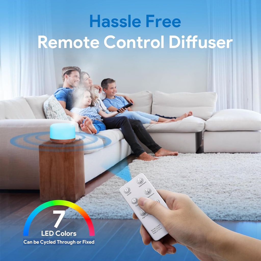 ASAKUKI - Difusor de aceites esenciales con control remoto, vaporizador humidificador ultrasónico, para aromaterapia, temporizador e interruptor de seguridad de apagado automático, marrón, 16.9 fl oz