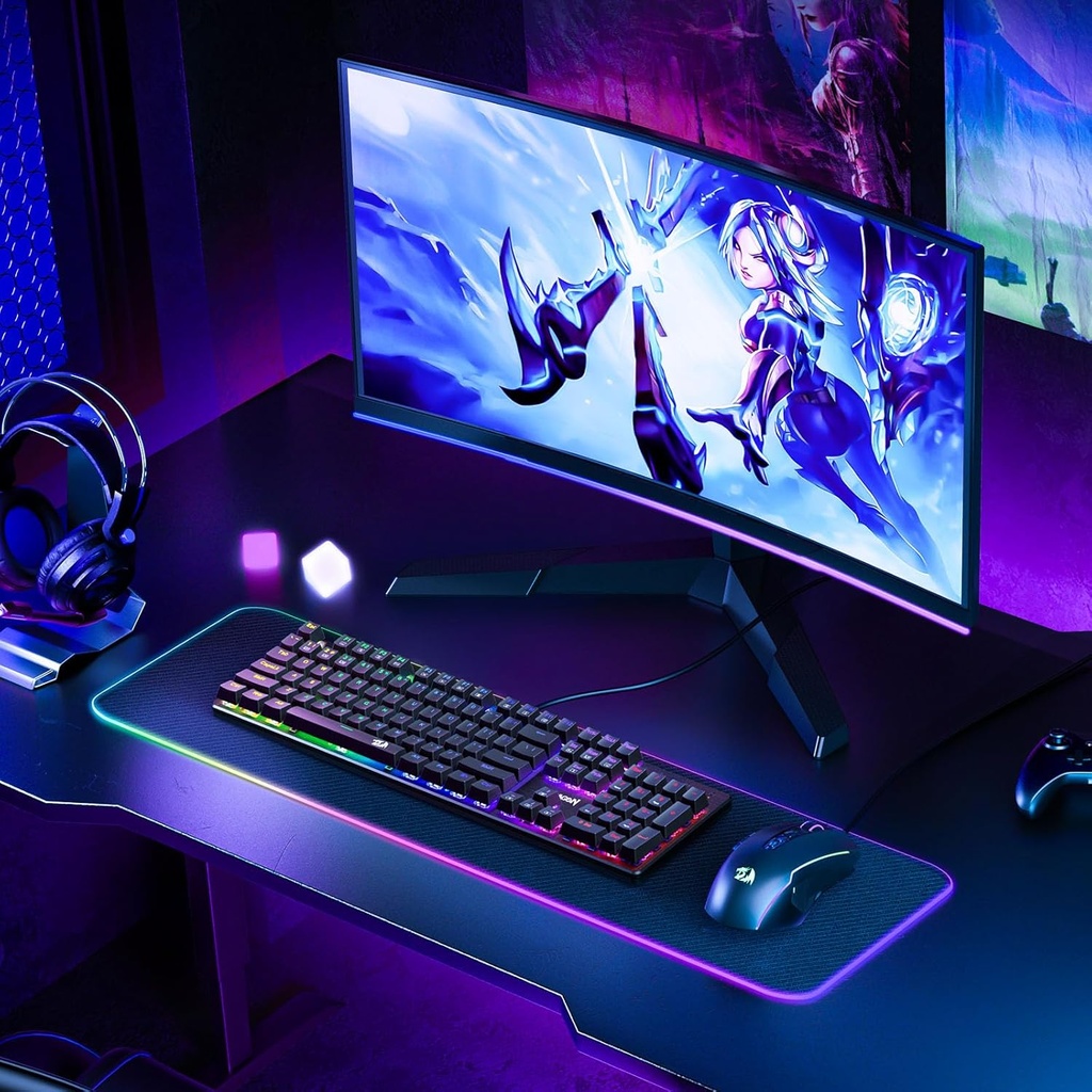 Redragon Teclado mecánico para juegos con cable, 11 modos retroiluminados programables, interruptor rojo (SINDRI)