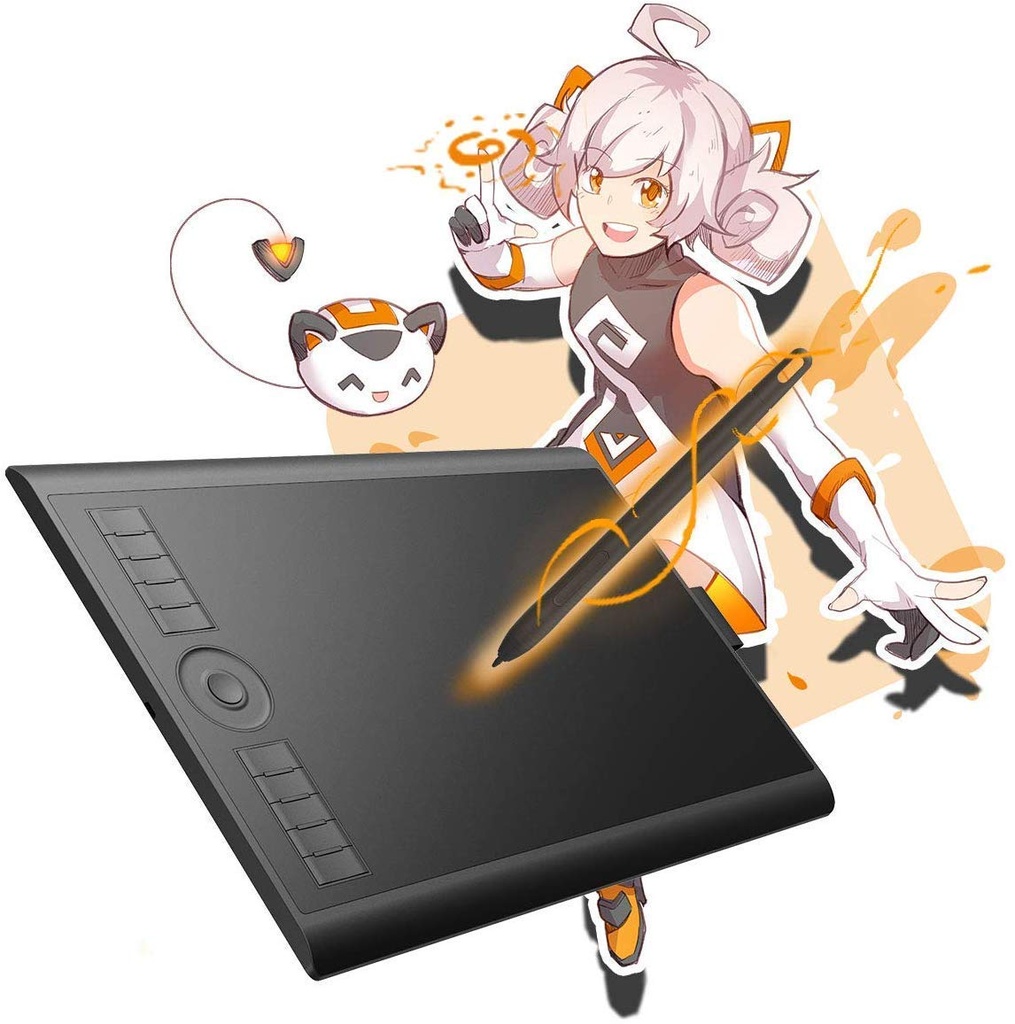GAOMON M10K - Tableta de dibujo, tableta gráfica grande de 10 x 6 pulgadas con anillo táctil, 8192 niveles sin batería, 10 teclas de acceso rápido, tableta artística para diseño, escritura, edición,