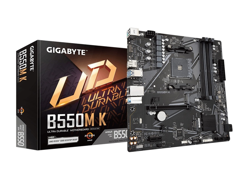 GIGABYTE B550M K - Tarjeta madre compatible con AM4/AMD/B550/Micro-ATX/Dual M.2/SATA 6Gb/s/USB 3.2 Gen 1/Realtek GbE LAN/PCIe 4.0