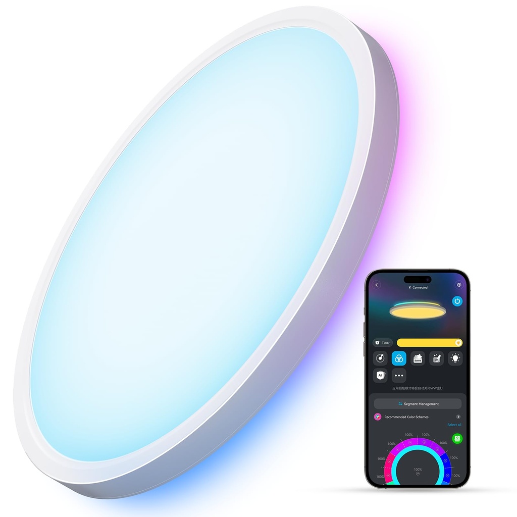Lámpara de Techo Inteligente Govee 30cm Empotrable, RGBWW 2200K-6500K, Compatibilidad con Alexa