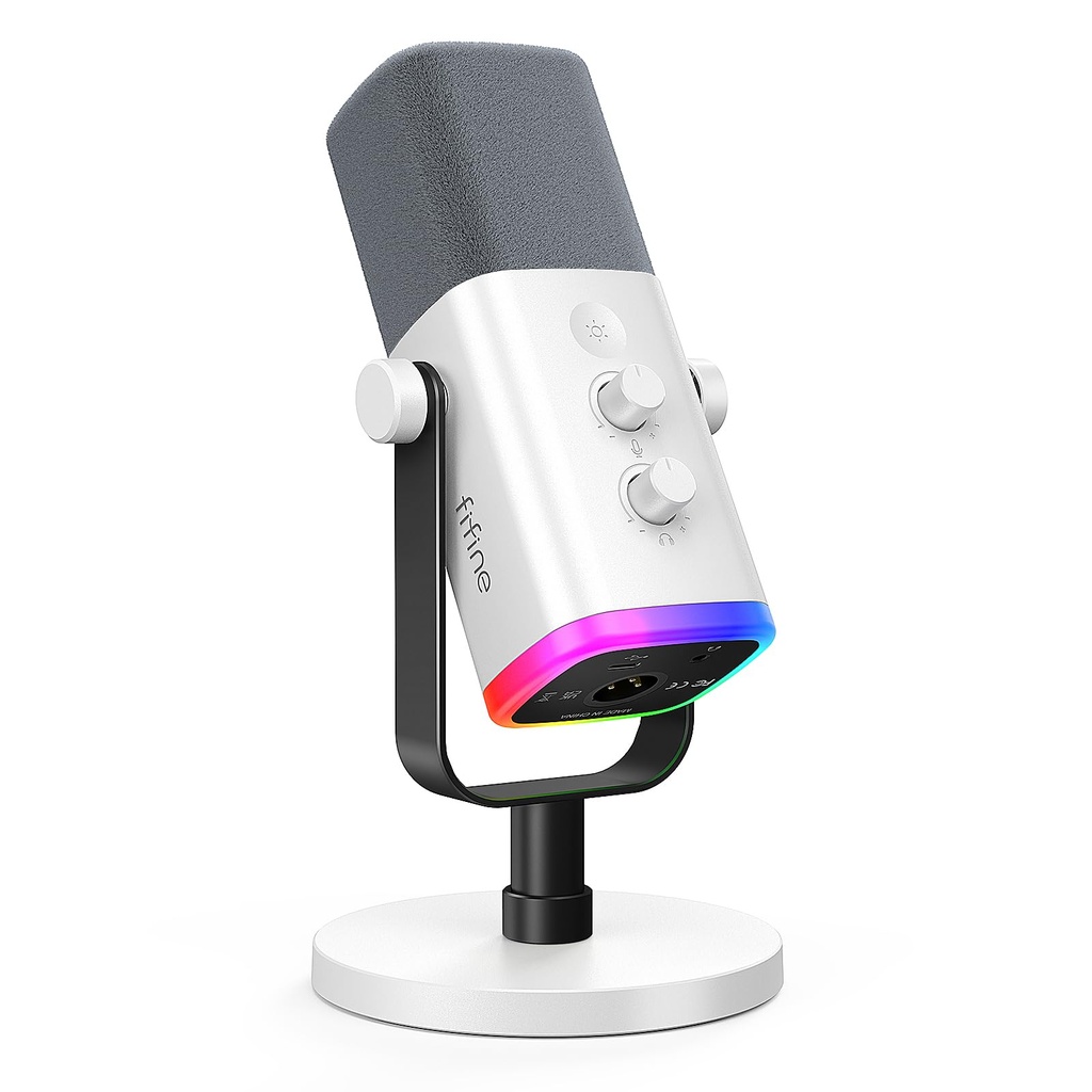 Microfono FIFINE AM8 Blanco - Conexion XLR/USB - Iluminacion RGB - Con Conector para auriculares.