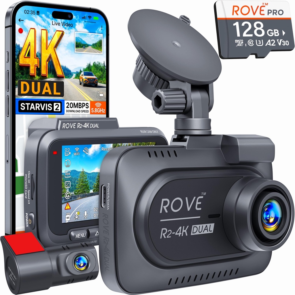 ROVE Cámara de tablero dual R2-4K frontal y trasera