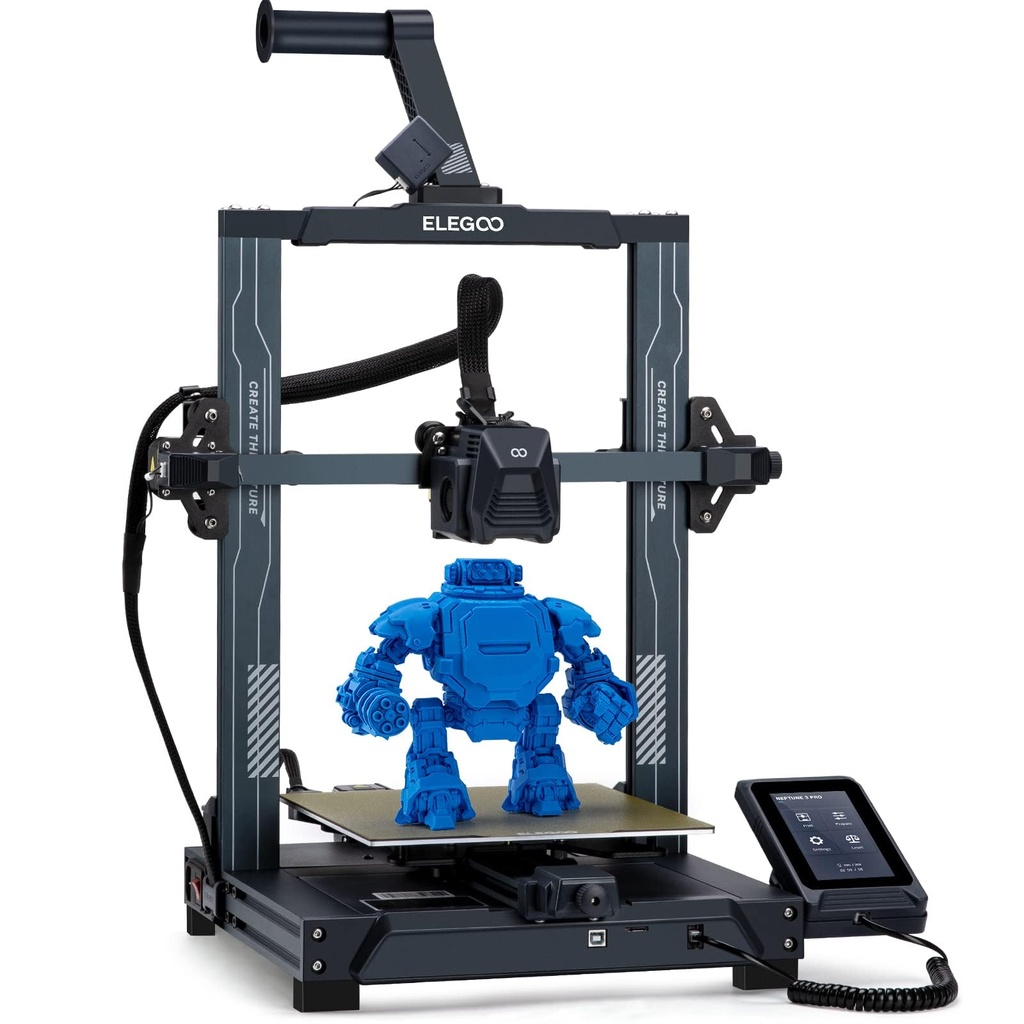 ELEGOO Impresora 3D Neptune 3 Pro con nivelación automática de cama, extrusora directa de doble engranaje, tornillo de doble plomo, pantalla capacitiva extraíble, tamaño de impresión grande de 8.85 x