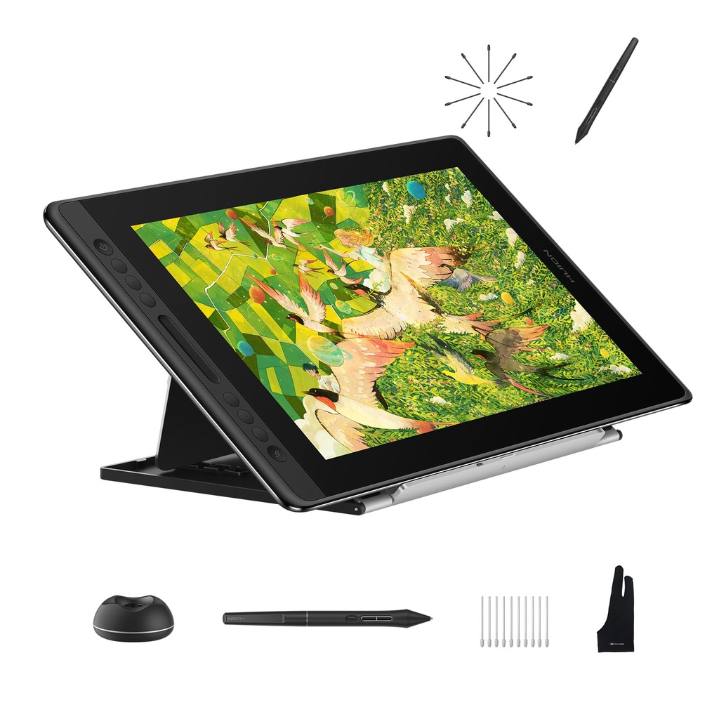 HUION Kamvas Pro 16 V2 - Tableta de dibujo con pantalla de 16384 niveles sin batería, soporte de inclinación de 0.07 oz IAF, vidrio AG completamente laminado de 15.6 pulgadas, barra táctil inteligente
