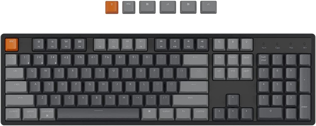 Keychron Teclado mecánico inalámbrico para juegos K10 de tamaño completo de 104 teclas Bluetooth para Mac Windows K Pro, interruptor rojo, multitarea/retroiluminación LED blanca/teclado de computadora