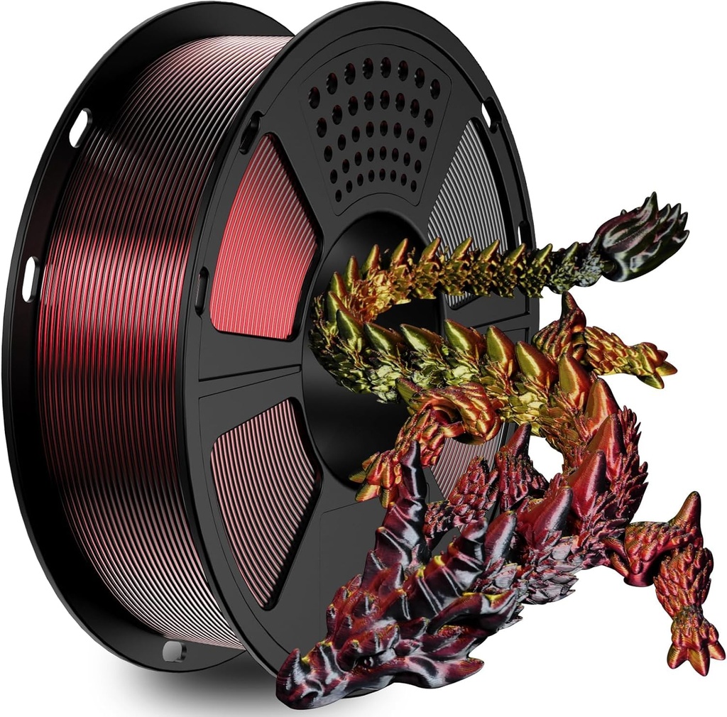 GIANTARM Filamento PLA de seda tricolores, filamento brillante para impresora 3D de 0.069 in +/-0.001 in, carrete de 2.2 libras, embalaje al vacío (rojo+dorado + negro) 