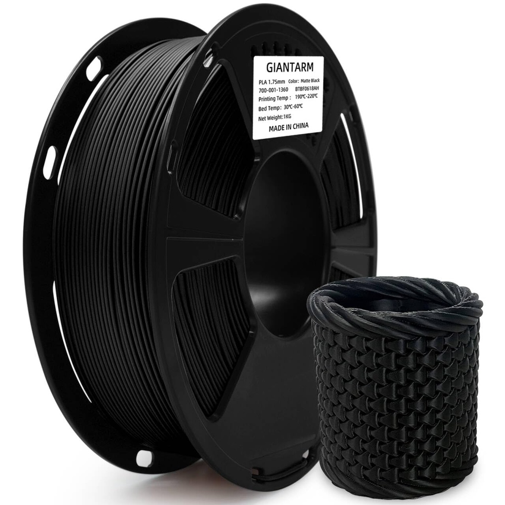 Filamento de ácido poliláctico para impresora 3D, filamento de ácido poliláctico GIANTARM de 1.75mm, precisión dimensional +/- 0.02mm, carrete de 2.2 lbs, embalaje al vacío, apto para la mayoría de impresoras 3D, negro oscuro 