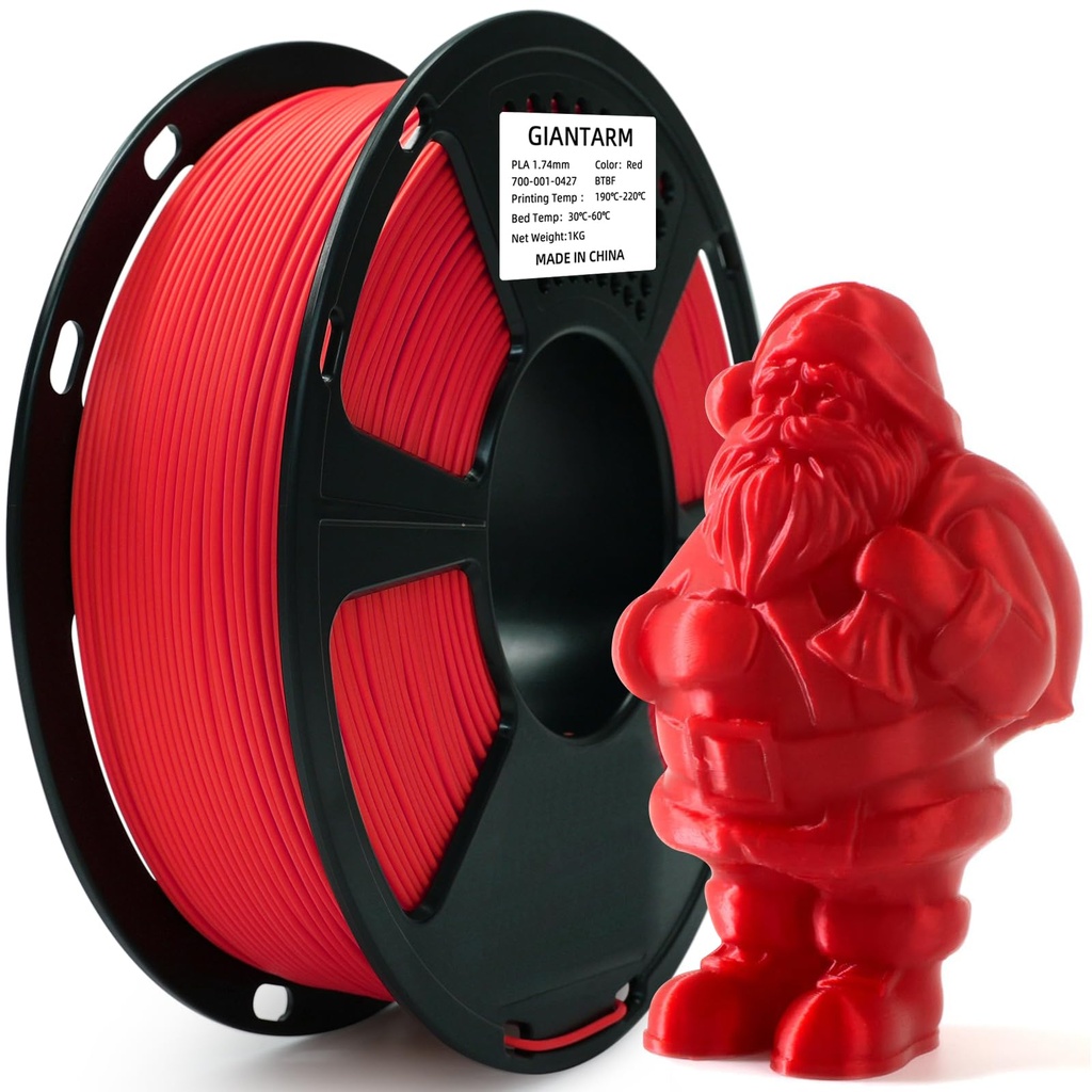 Filamento de ácido poliláctico para impresora 3D, filamento de ácido poliláctico GIANTARM de 1.75mm, precisión dimensional +/- 0.02 mm, carrete de 2.2 lbs, embalaje al vacío, apto para la mayoría de impresoras 3D, rojo