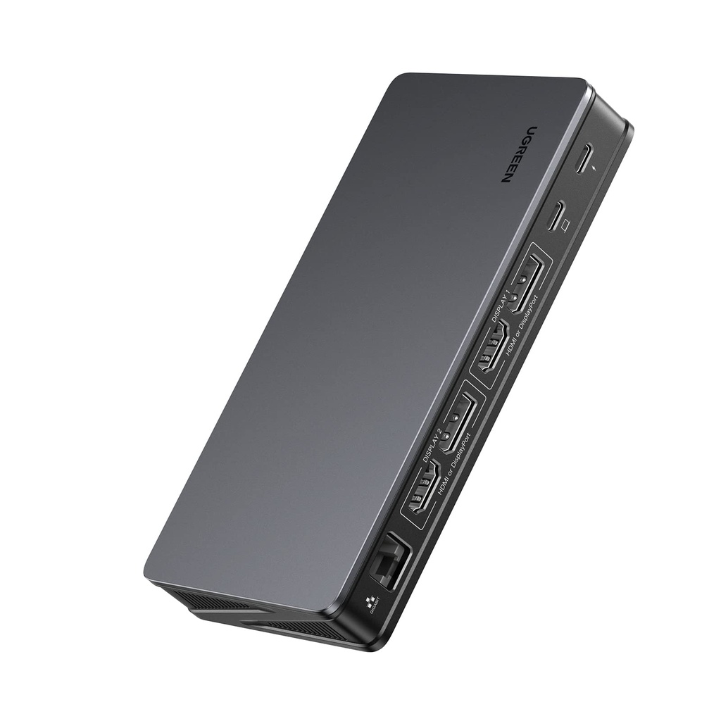 UGREEN Estación de acoplamiento USB C, DisplayLink 9 en 1, Revodok Pro 209, base de monitor dual 4K a 60hz para MacBook y Windows con 2 DP y 2 HDMI, puertos de datos USB C y USB-A de 10 Gbps, 100 W PD 