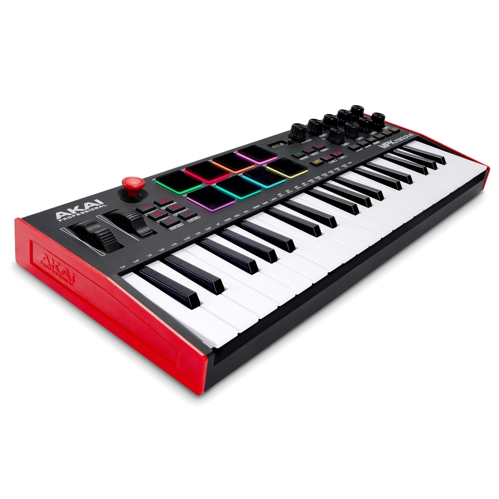 Akai Professional MPK Mini Plus - Controlador de teclado MIDI USB con 37 mini teclas, 8 almohadillas MPC, secuenciador, E/S MIDI/CV/puerta 