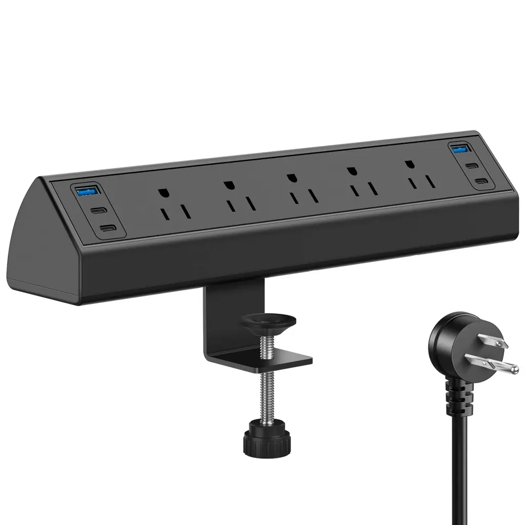 Jgstkcity Regleta de alimentación con abrazadera de escritorio, estación de carga rápida de 45 W, 4 USB-C, 4 USB-A, protector de sobretensiones de montaje en escritorio, cable de extensión de 1875 W 