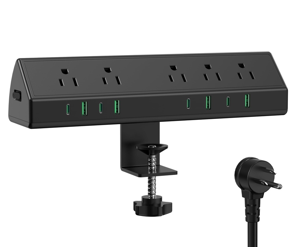 Jgstkcity Regleta de alimentación con abrazadera de escritorio, estación de carga rápida de 45 W, 4 USB-C, 4 USB-A, protector de sobretensiones de montaje en escritorio, cable de extensión de 1875 W 