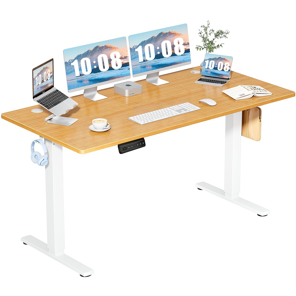 DUMOS – Escritorio eléctrico de altura ajustable de 63 pulgadas (160 cm), estaciones de trabajo para computadoras de pie a sentado, mesa grande de PC para oficina en casa, mesas de escritura y juegos 