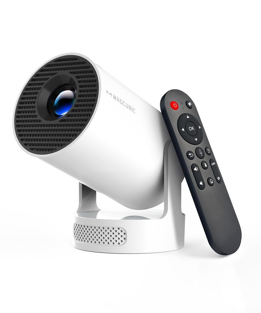 Magcubic Mini proyector 4K compatible con WiFi 6 y Bluetooth 5.4, altavoz base de sonido de 5 W, Keystone vertical automático proyector portátil giratorio de 180° para el hogar dormitorio al aire 