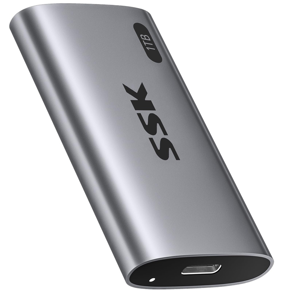 SSK Disco Duro Externo SSD de 1TB, SSD Portátil de Hasta 550MB/s Unidades de Estado Sólido Rápidas, Unidad Externa USB 3.2 Gen2 para iPhone 15/Pro, Windows, Mac, Android con Luz LED, Trim, Smart